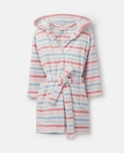 205706-MULTSTRIP White robe with pink and blue stripes  100% polyester XS, S, M, L